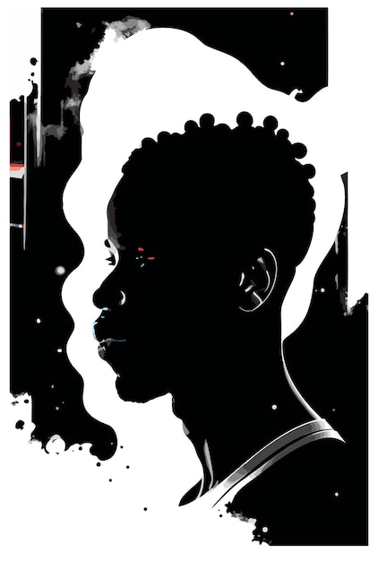 Vector black african american afro male face portrait vector silhouette with curls hair style.man head silh