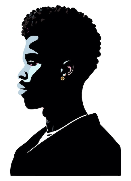 Vector black african american afro male face portrait vector silhouette with curls hair style.man head silh