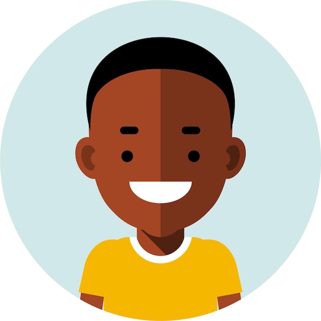 Black African American Boy Round Avatar Face Icon in Flat Style