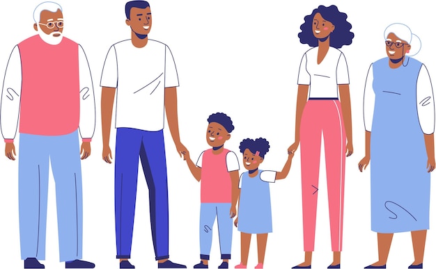Vector black african american family standing together and holding hands