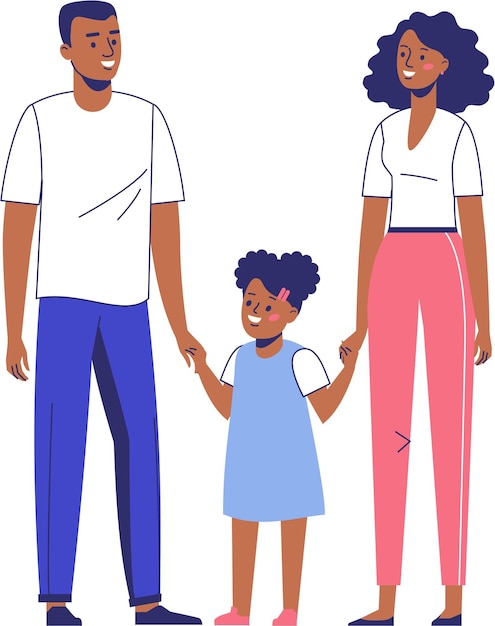 手を繋いでいる女児と黒人のアフリカ系アメリカ人の家族