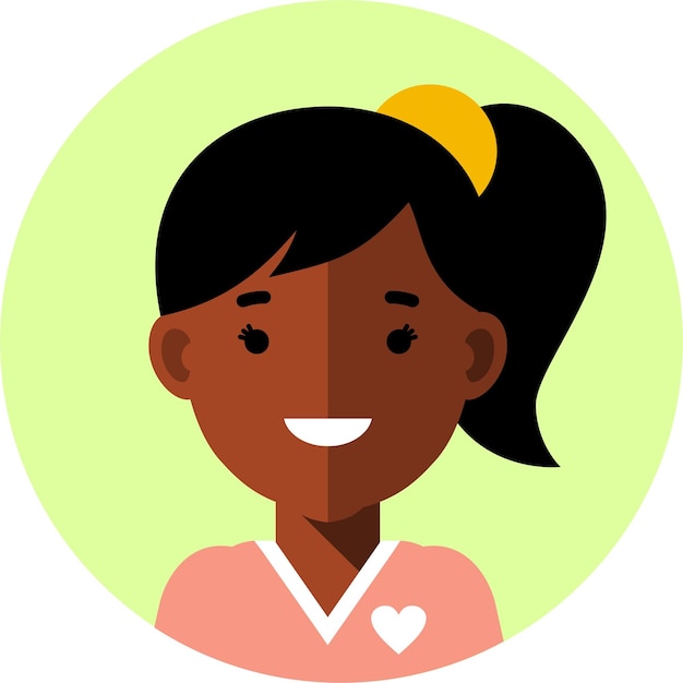 Black african american girl round avatar face icon in flat style