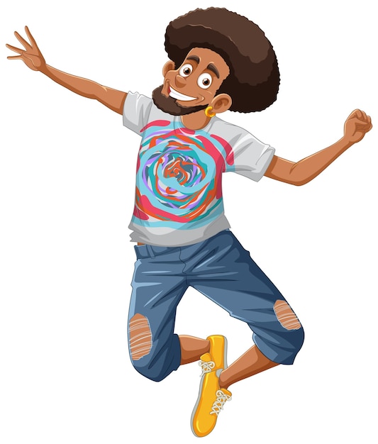 Black African American Man Cartoon Character with Afro Hair