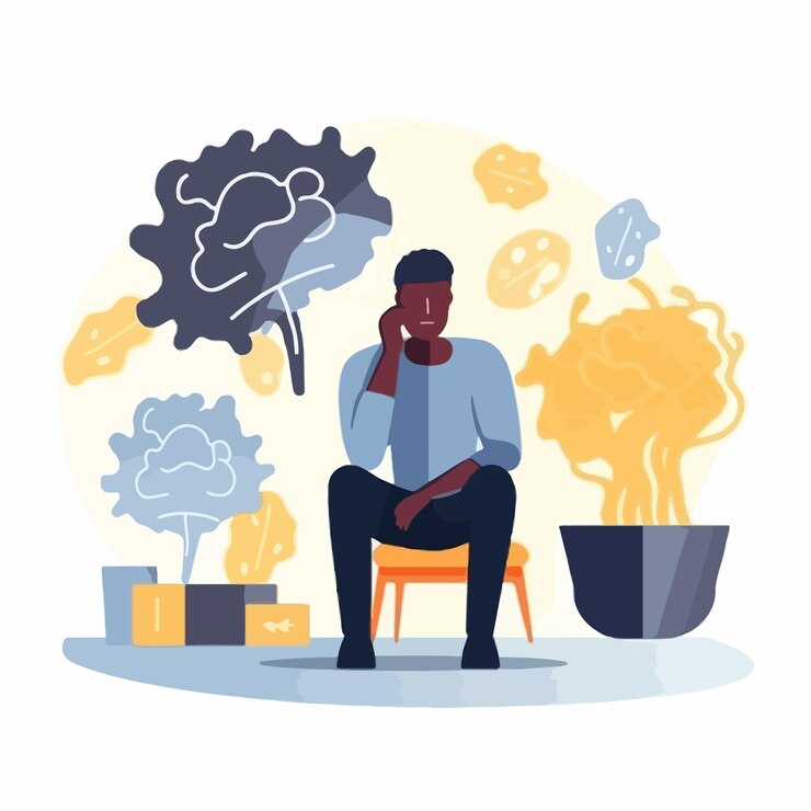 Vector black african american man receives cognitive behavioral therapy for anxiety