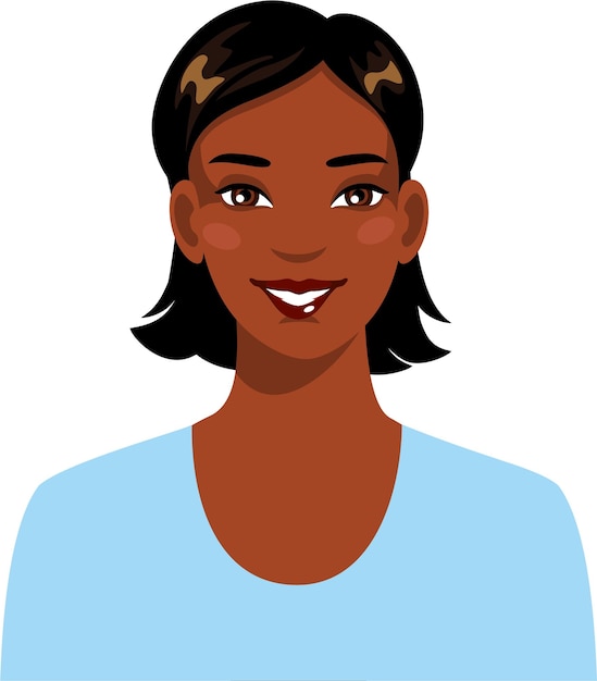 Black African American Mulatto Hispanic Beautiful Woman Portrait in Flat Style