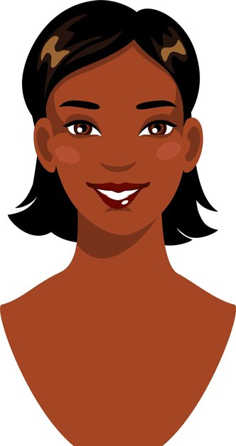 Black African American Mulatto Hispanic Beautiful Woman Portrait in Flat Style