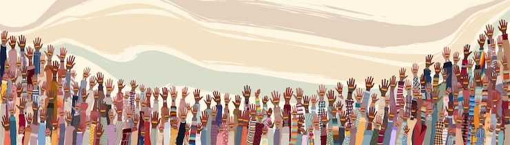 Vector black african american people raised hand holding a heart with flag colors for black history month