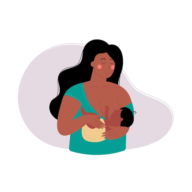 A black African American woman breastfeeds a baby a child