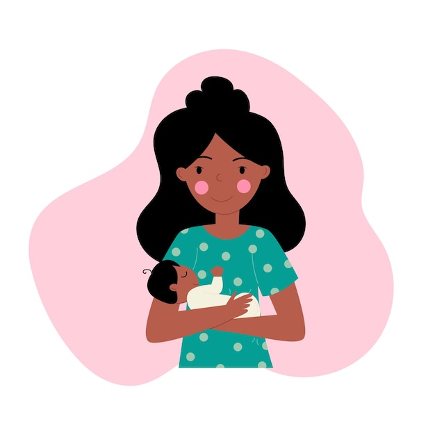 Vector a black africanamerican woman is holding a baby a child