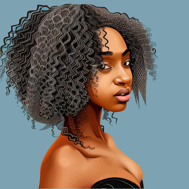 Vettore nero afro americano ragazza donna signora illustrazione vettoriale ritratto testa viso riccio naturale