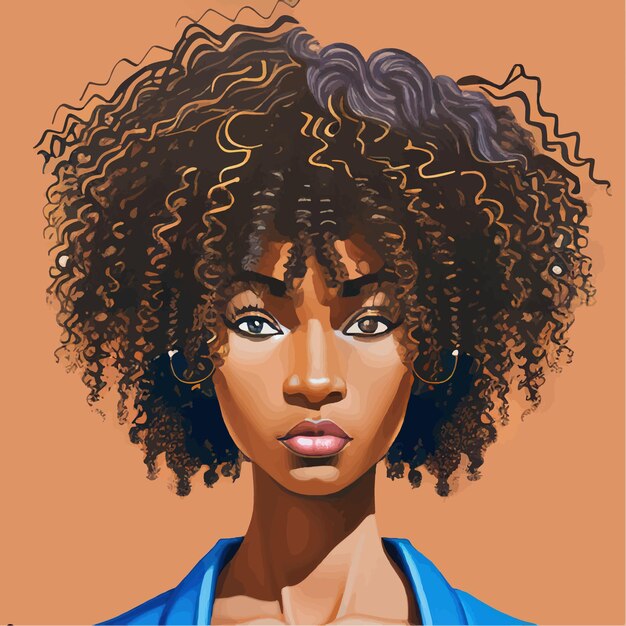 Black afro african american girl woman lady vector illustration portrait head face curly natural