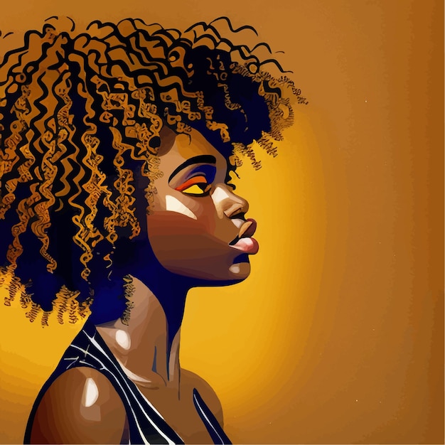 Black afro african american girl woman lady vector illustration portrait head face curly natural