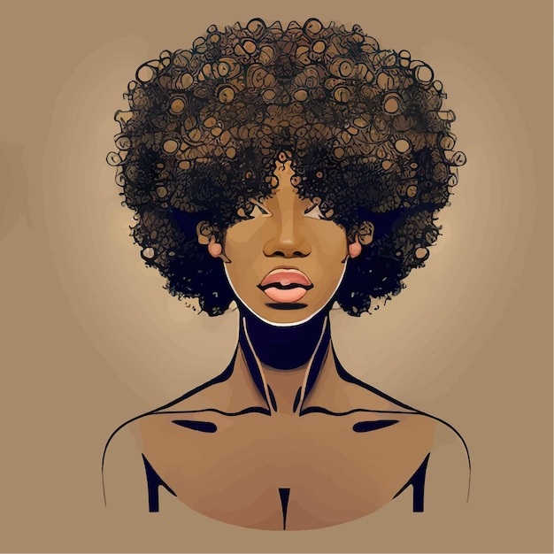 Black afro african american girl woman lady vector illustration portrait head face curly natural