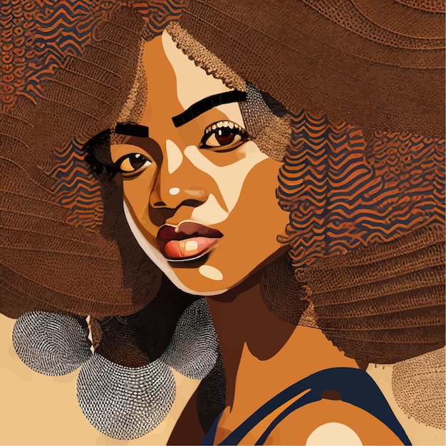 黒人アフロ アフリカ系アメリカ人の女の子女性女性ベクトル イラスト肖像画