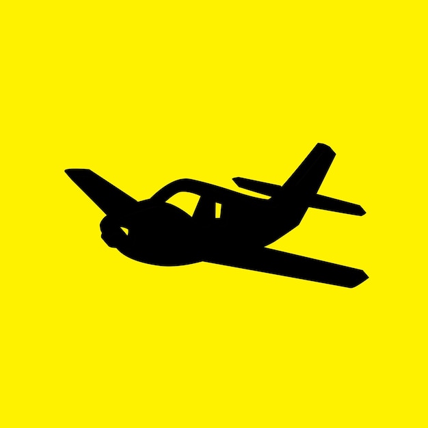 Вектор Черный самолет на лету и желтый фон.