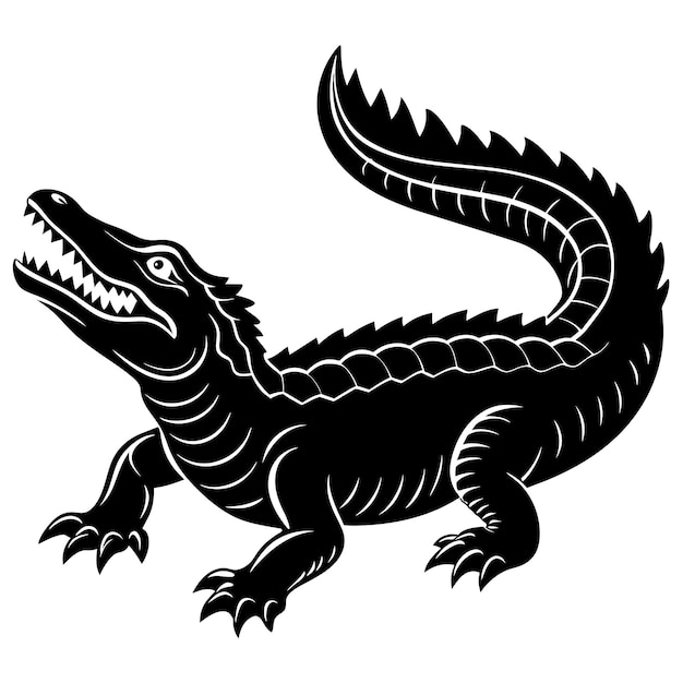 Vector a black alligator with a black head and white print of a crocodile