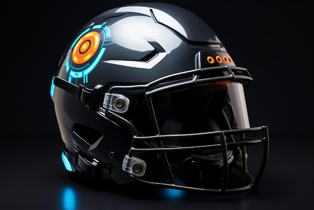 Black American football helmet isolated on white background mockup 3D rendering