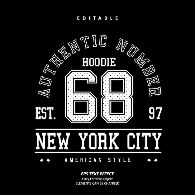 Vector black american style authentic hoodie embroidery number custom text effect editable premium vector