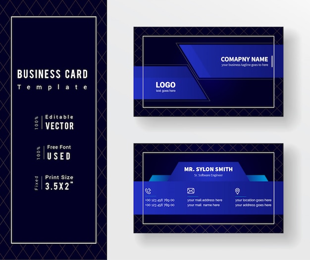Вектор Черно-синий элегантный шаблон визитной карточки