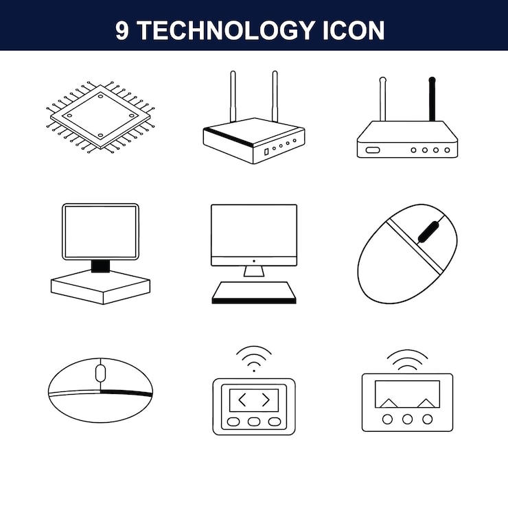 Vector black and blue technology iconen set