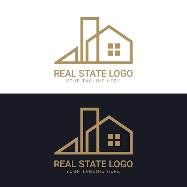 Черный и золотой цвет корпоративный дизайн логотипа для недвижимости с геометрическими фигурами