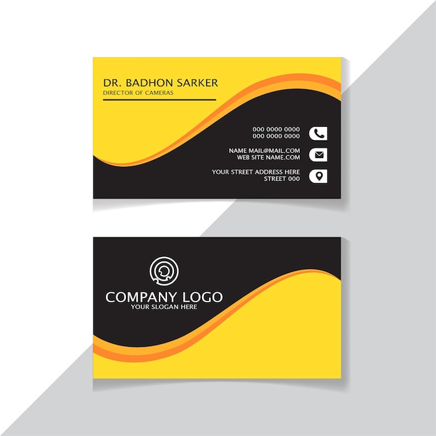 Креативный дизайн визитной карточки в форме кривой черного и золотого цвета