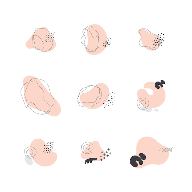 블랙과 핑크 컨투어 단순 최소한의 우아한 그래픽 자유 형식 세트