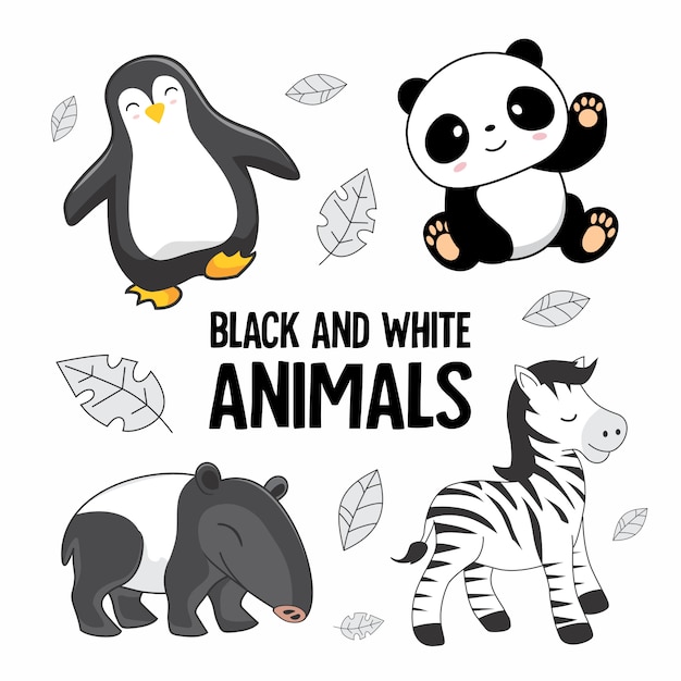 黒と白の動物漫画セット