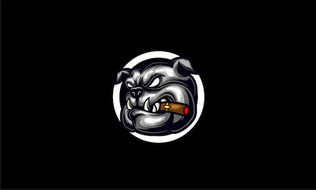 Вектор Черно-белый бульдог с сигаретным логотипом esport