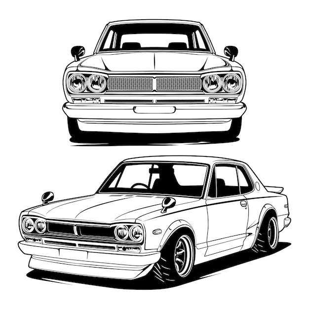 ベクトル 黒と白の車のイラスト