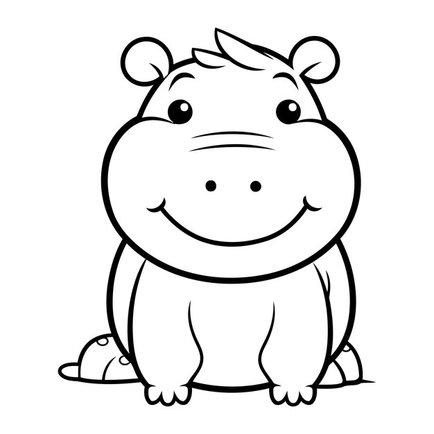 벡터 귀여운 하마 동물 캐릭터의 흑백 만화 그림