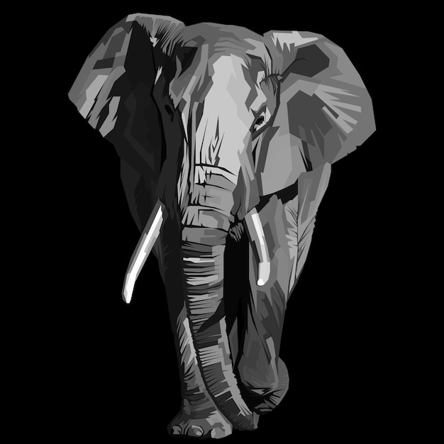 Вектор Черно-белая векторная иллюстрация слона