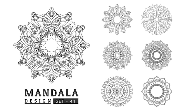 黒と白の花のマンダラデザインセット 新しいマンダラアートのベクトルイラスト