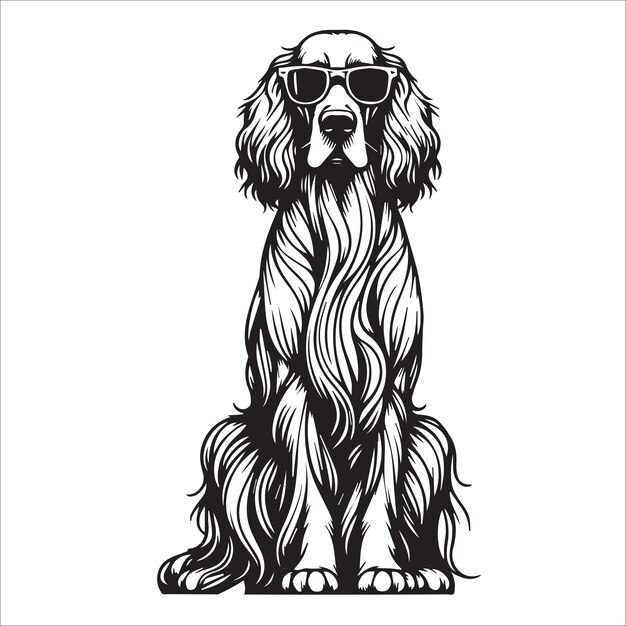 Черно-белый ирландский сеттер собака в солнцезащитных очках иллюстрация вектор