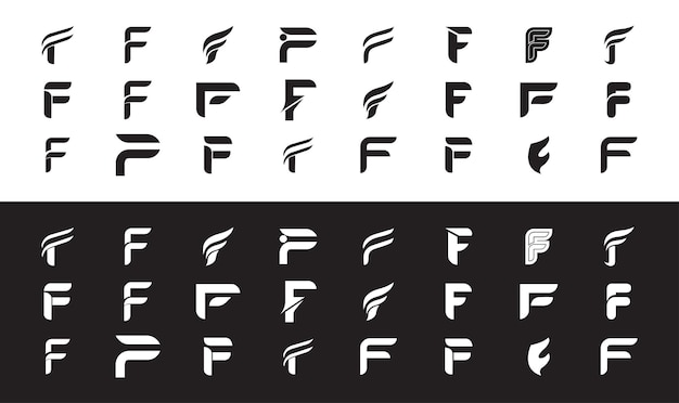 ベクトル 黒と白の文字 f ロゴ パック