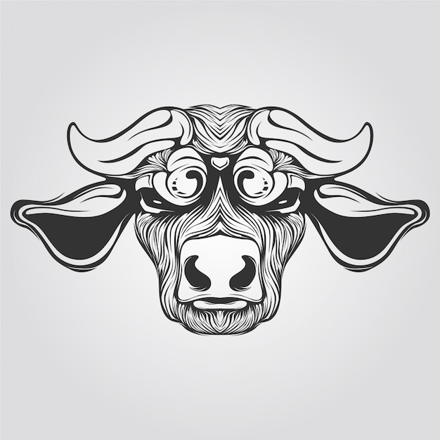 ベクトル ユニークな角を持つ牛の黒と白のライン