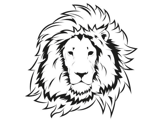 Черно-белая иллюстрация лица льва