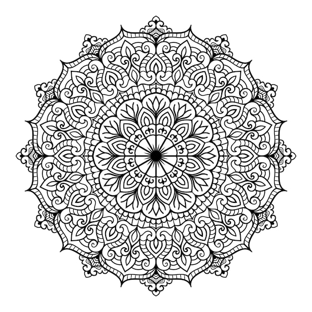 黒と白の曼荼羅花柄ベクトルは、ページのデザインを着色するための白い背景で隔離