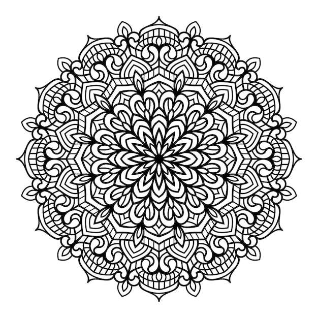 Черно-белый вектор цветочного узора мандалы изолирован на белом фоне для раскраски дпк
