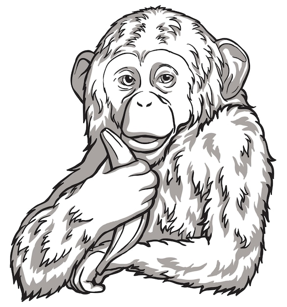 Вектор Черно-белая обезьяна с бананом. векторная иллюстрация. символы китайского нового года
