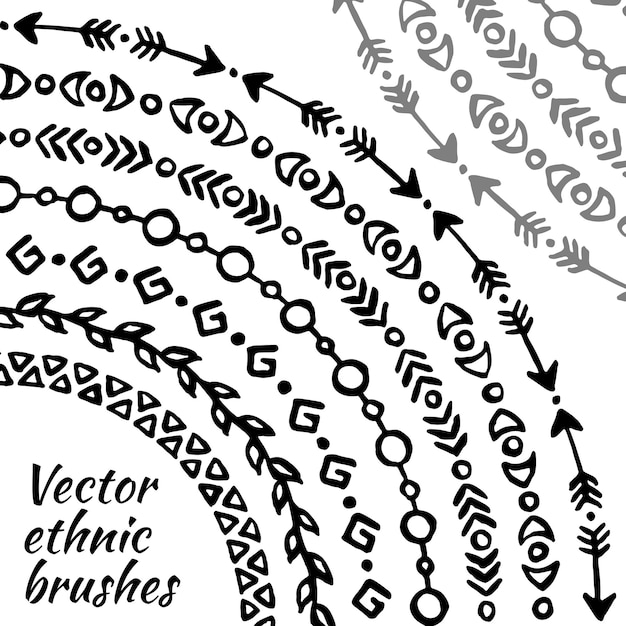 Черно-белый монохромный этнический племенной векторный набор кистей