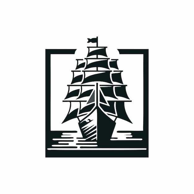 Вектор Черно-белый логотип корабля