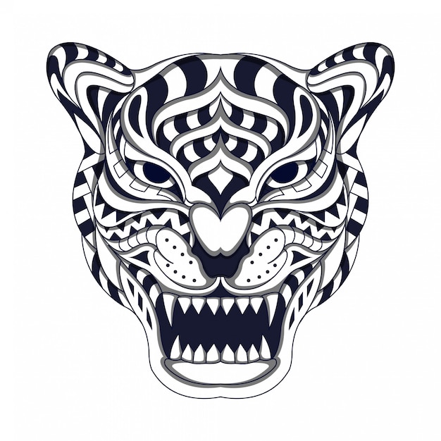 Черно-белый стилизованный тигр в этническом векторе