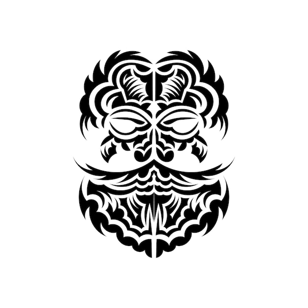 흑인과 백인 티키 마스크 흰색 배경 준비 문신 템플릿 벡터에 폴리네시아와 하와이 격리에서 전통적인 장식 패턴