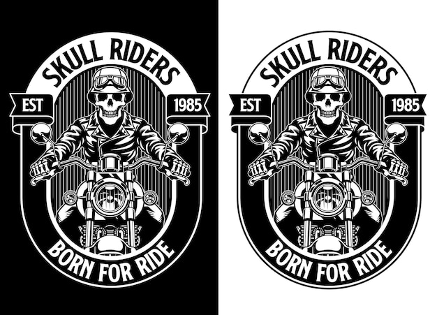 スカル オートバイ ライダーの黒と白の t シャツ デザイン