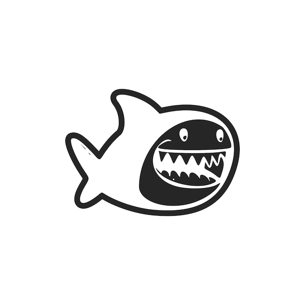 벡터 귀엽고 경쾌한 상어가 있는 흑백의 복잡하지 않은 로고