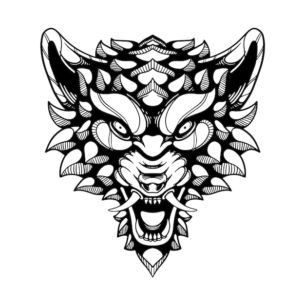 흑백 늑대 문신 작품 그림