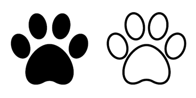 Vector black animal dog footprint paw stamp solid and outlined vector