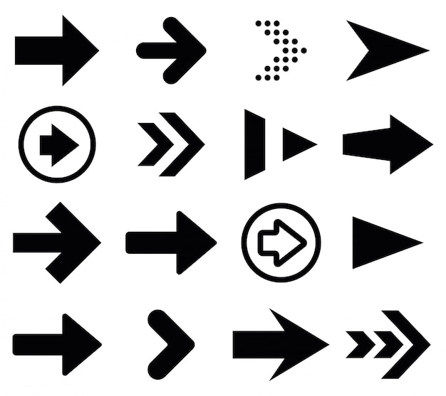 Black arrow icons set. Vector illustration