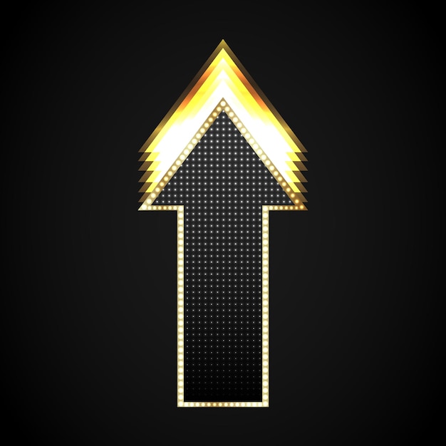 Vector black arrow shiny with a golden frame luminous direction up vector object